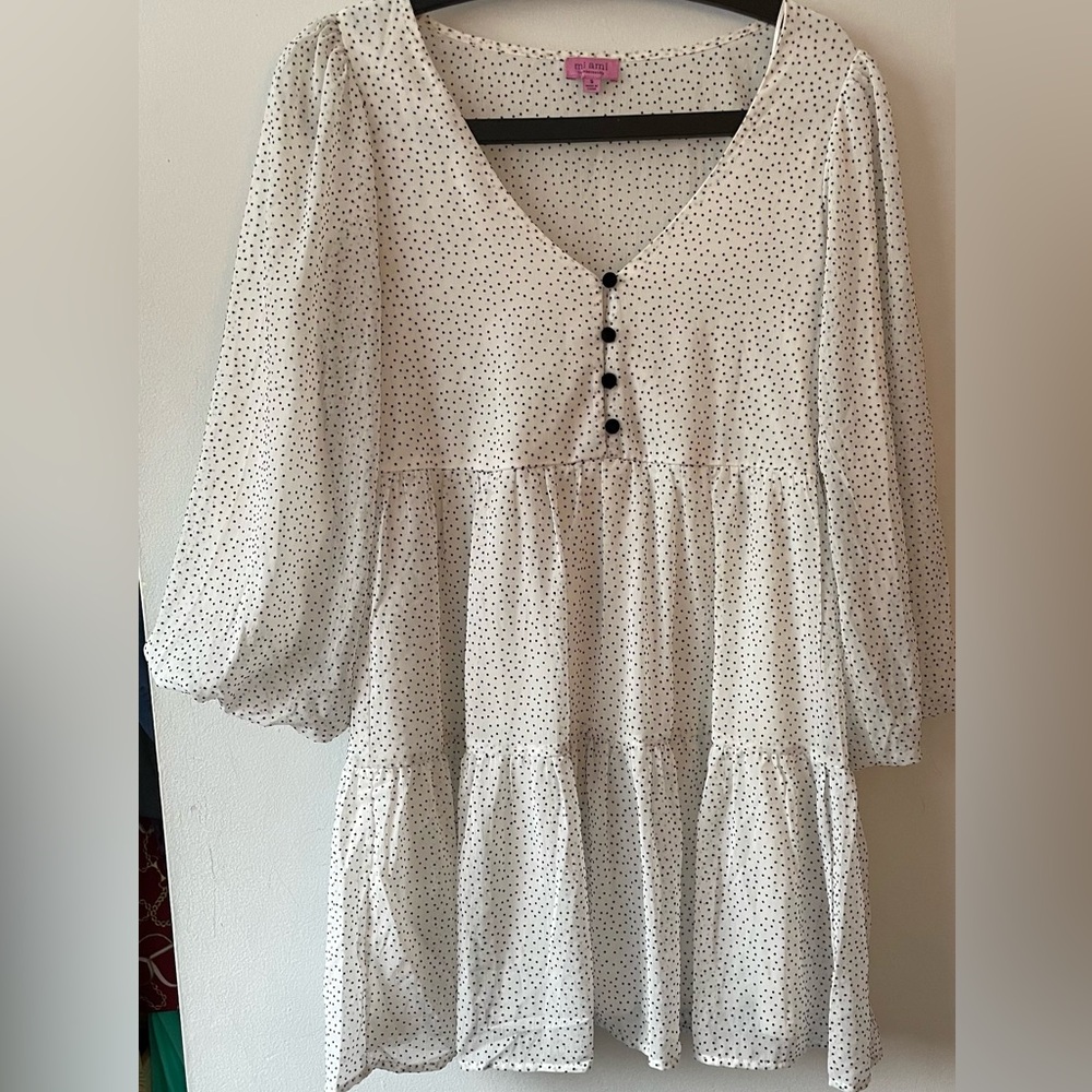 White and Black Polka Dot Empire Waist Babydoll Dress